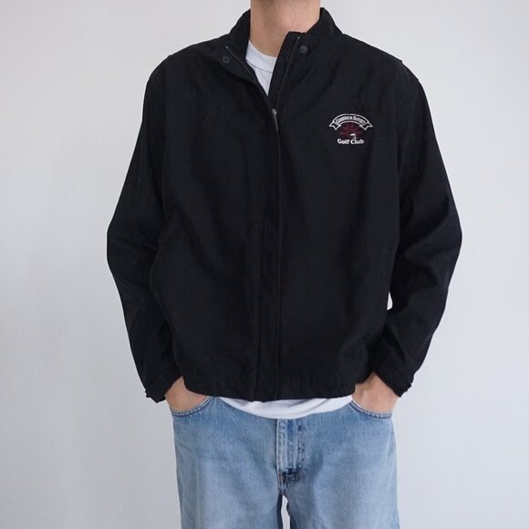 Vintage 90s Antigua Black Goderich Sunset Golf Club Zip Up Windbreaker Jacket XL - Picture 1 of 10